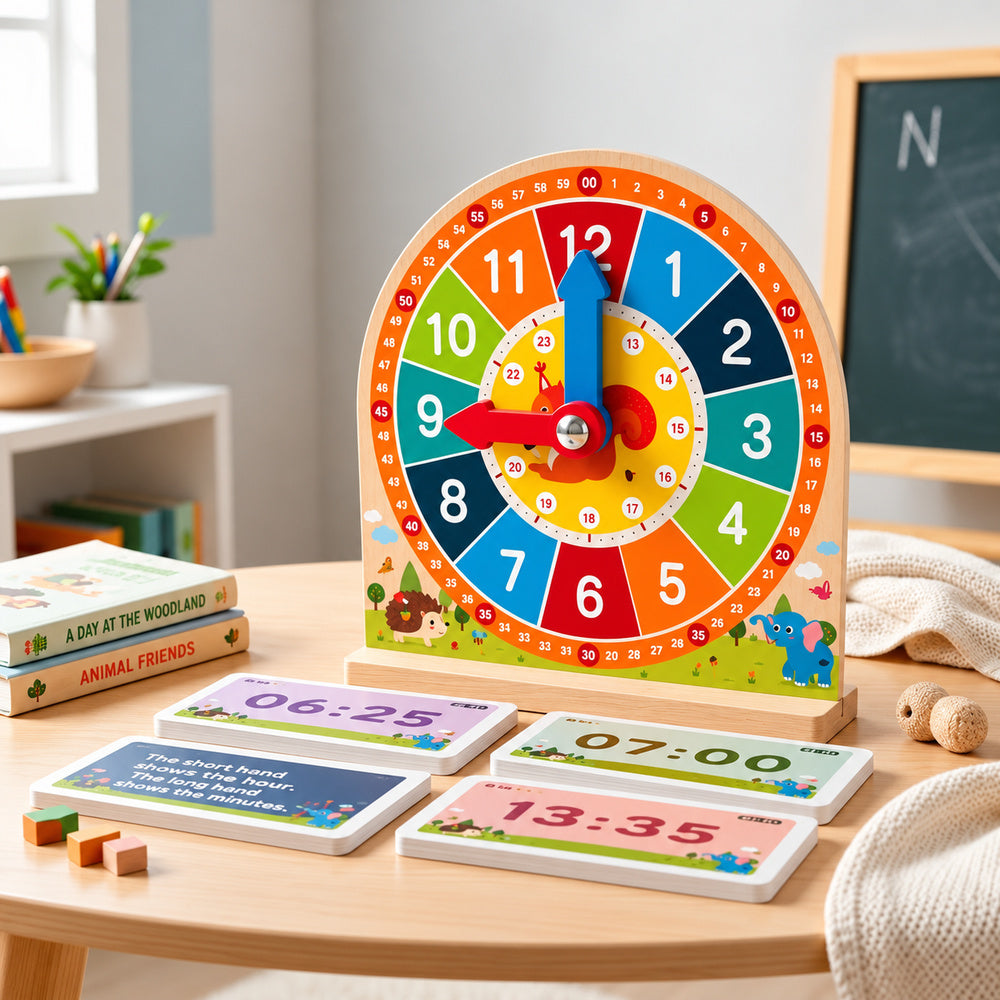 Wooden Time Learning Clock – Time Teaching & Matching Set